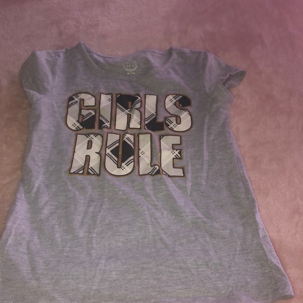 Girls rule t shirt plaid